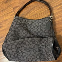 Coach Signature Hobo Shoulder Bag – Black & Gray
