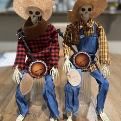 Set Of 2 Funny Animated Dueling Banjo Skeletons, Halloween Skeletons, 2025 New Country Skeleton Musicians,Indoor and Outdoor Decorations