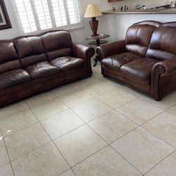 Brown Leather Sofa And Love Seat 