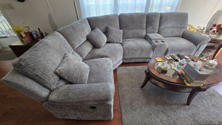 Power Reclining 5-Pc Sectional Sofa – Gray, USB, Bob-O-Pedic