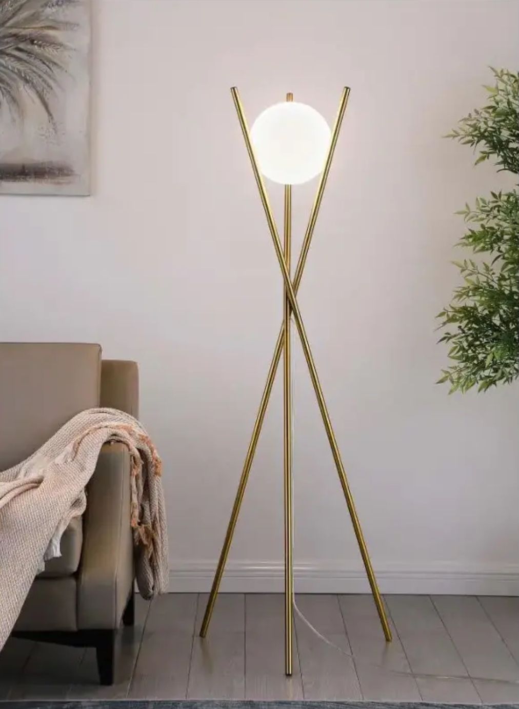 65” Inch Spherical Bulb Metal Tripod Floor Lamp Gold