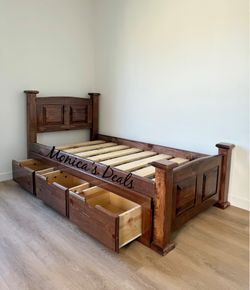 Twin Solid Wood Bed Frame With 3 Drawers $480