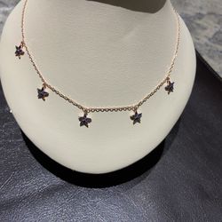 Rose Gold Plated Silver Multi-color Stars Necklace