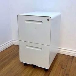 New White Mobile Cabinet with Lock, All Steel Structure Printer Stand, Under Desk Storage