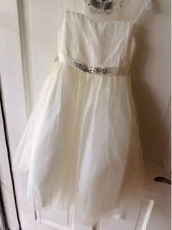 Tip Top Kids Bridal Dress / Cream Tulle Dress with Jeweled  Waistband