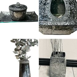 5 Pi Mirrored Silver Glass Accessory Set