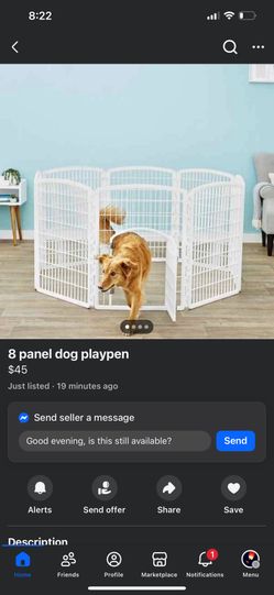 8 panel dog playpen (white)
