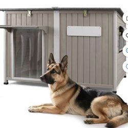 Large Dog House, Outdoor Wooden Dog Kennel with Weatherproof Asphalt Roof for Medium to Large Dogs,