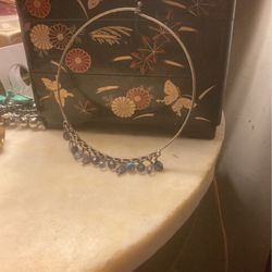 Silver Choker W/ Blue Glass Hangs Beads