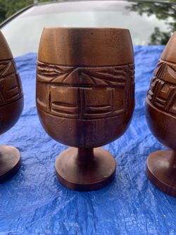 Vintage wooden carved chalice/goblet set of 4