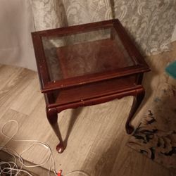 Antique Wood & Glass Table
