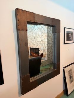 Large Industrial Metal Riveted Wall Mirror