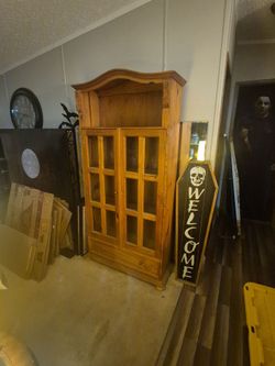 Tall Pine Wood Glass Door Display Cabinet