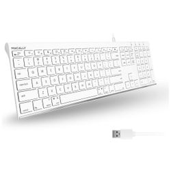 Macally Ultra Slim USB Wired Computer Keyboard - Works as Windows or Mac Wired Keyboard - Full Size Keyboard with Numeric Keypad & 20 Shortcut Keys - 