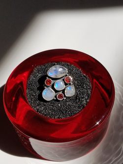 Sterling Silver Ring with Moonstone & Spinel