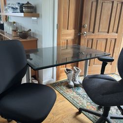 Glass Desk And Coffee Table And Chairs 