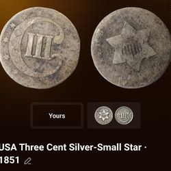 3 Cents U.S Silver Coin 1850s David Star Back 