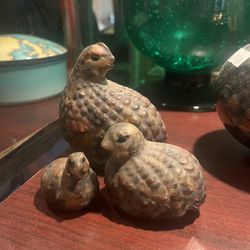Vintage Bird Collectibles: Family of Brown Quail, Ceramic Pottery Figurines, Brown Bird Pottery, Earth Tone, Made in Japan