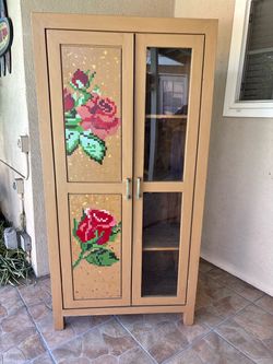 Wood cabinet hand painted roses 8 cube