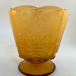 Jardiniere Glass Paneled Grape Fired On Amber Footed Planter—4 3/4”. Would also be cute candy dish