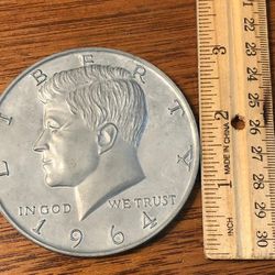 Vintage Large 3 Inch Novelty 1964 Kennedy Half Dollar Medal / Coin / Souvenir

