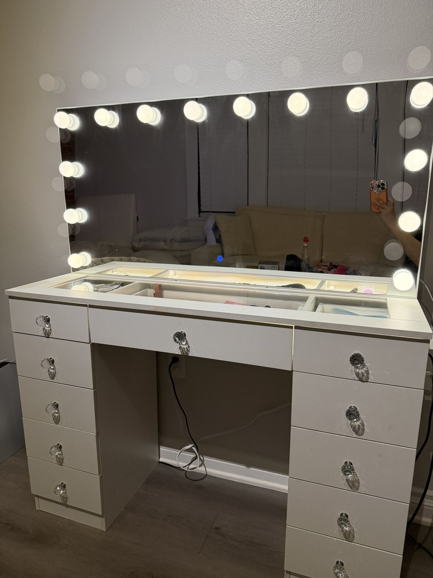 Make up Vanity with LED lights & Crystal knob