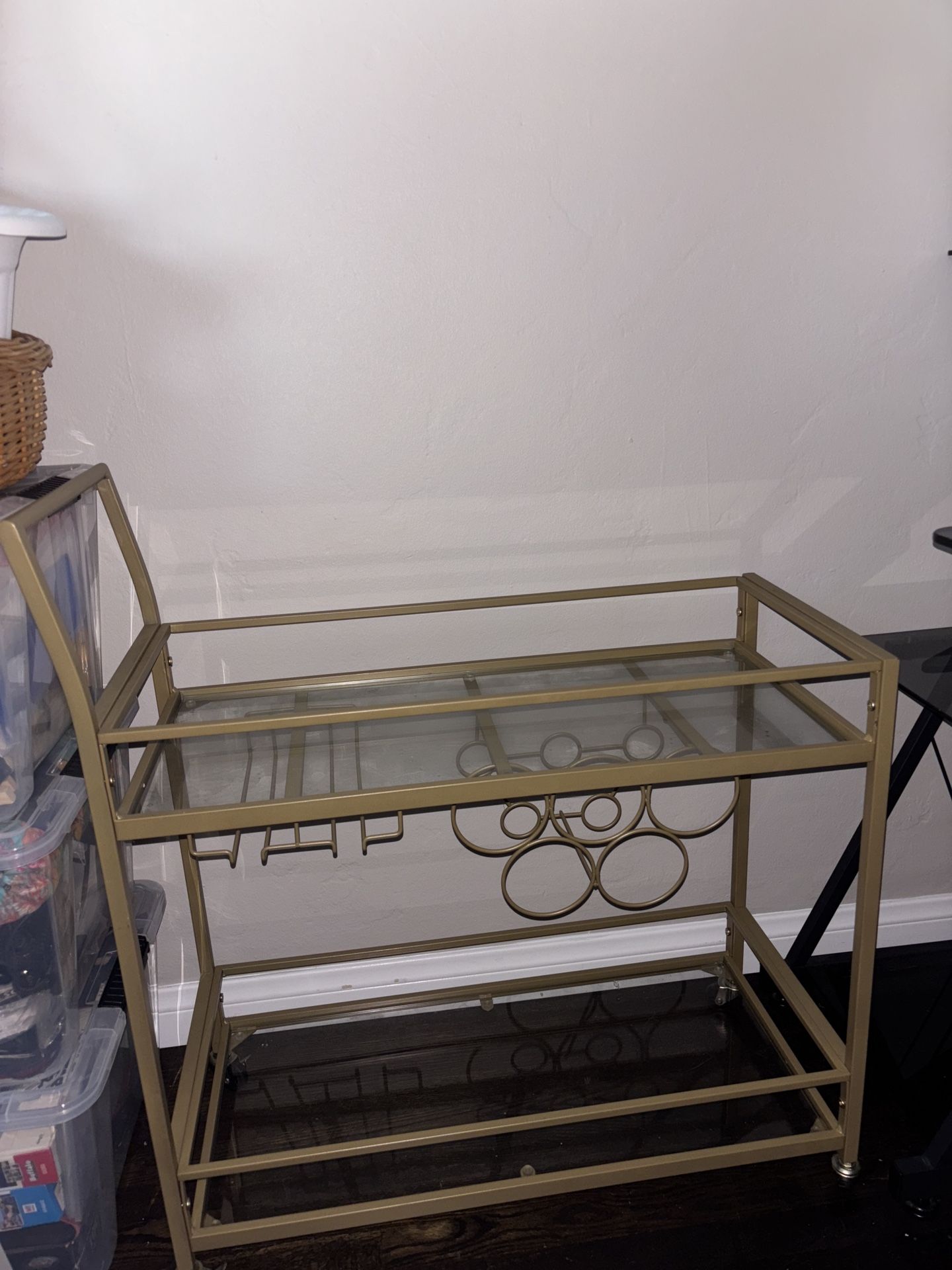 Gold bar cart With Glass Shelves