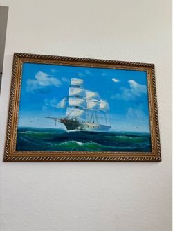 Classic ‘Sailing Ship’ Framed Oil Painting