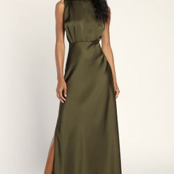 Lulus Olive Sleeveless Mock Neck Maxi dress