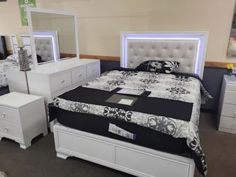White Bedroom Set with LED Headboard