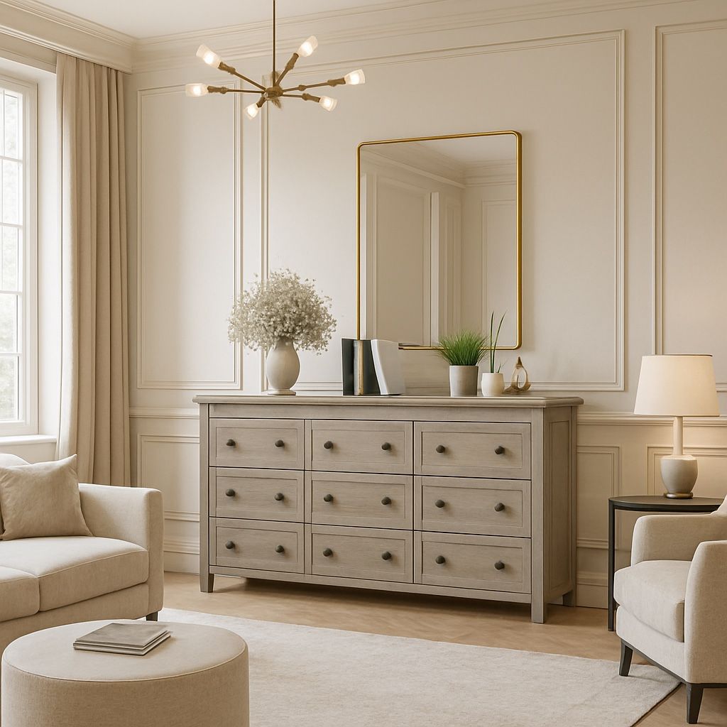 New Dresser for Bedroom with 9 Drawers, Farmhouse Wood Chest of Drawers, Wide TV Stand Closet Storage Furniture with Metal Handle, Modern Clothes Orga