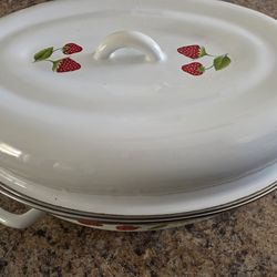 Vintage Strawberry Enamel Roaster Pan with Lid