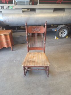 Antique Wood Rocking Chair with Upholstered Seat
