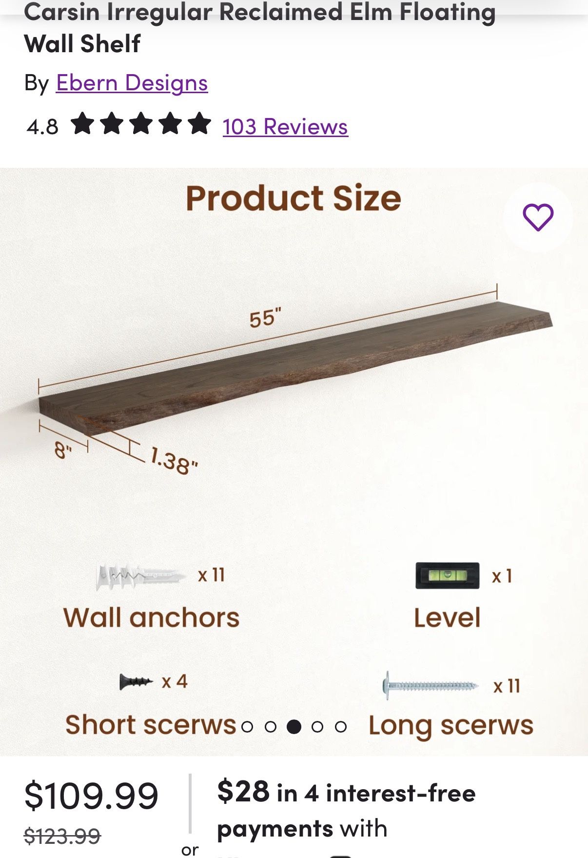 Reclaimed Elm Floating Wall Shelf