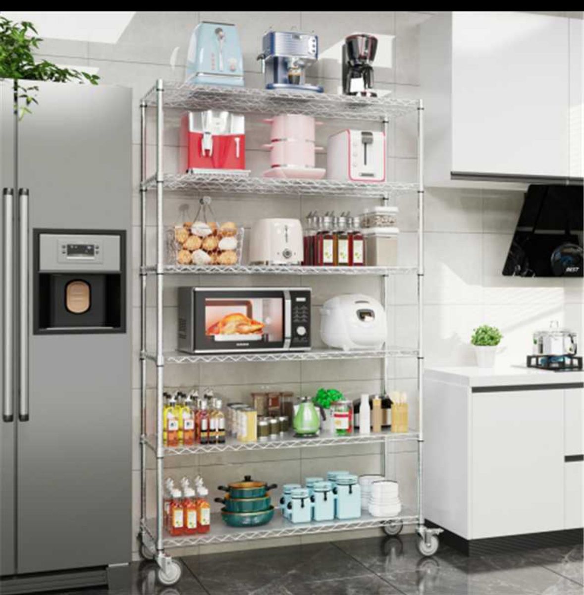  Brand New~ 6 Tier NSF Wire Shelf Shelving Unit, 20 x 48 x 84.5 Inch 6000lbs Capacity Heavy Duty Adjustable Storage Metal Rack with Wheels