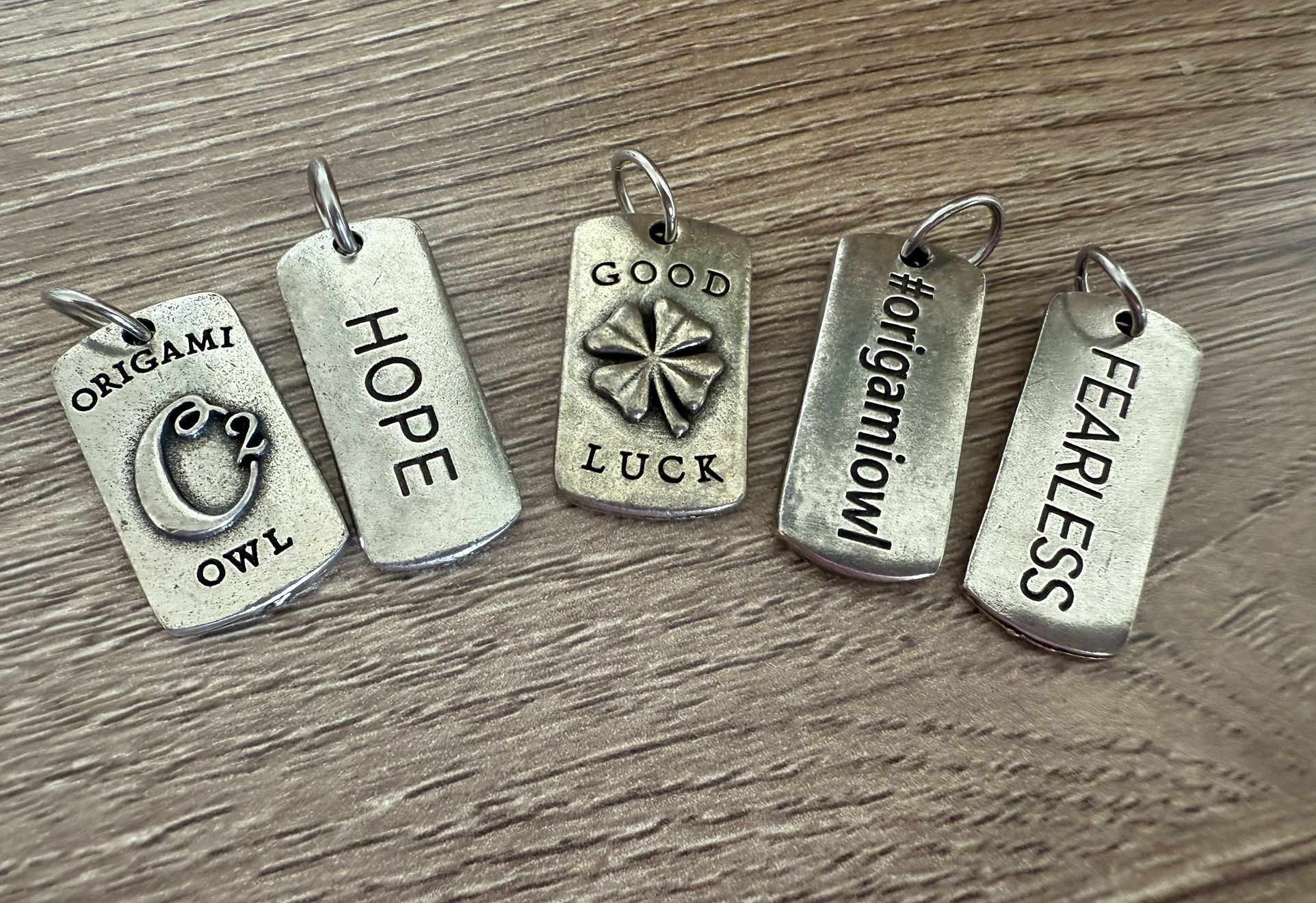 5 Origami Owl O2 charms Lot Bundle Hope Good Luck Fearless Necklace Jewelry New