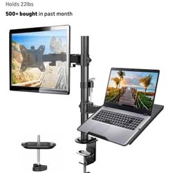 Adjustable Monitor Stand, Single Arm Desk Mount for 32 inch Screen and 17 inch Laptop, Heavy Duty Ergonomic Bracket Holds 22lbs