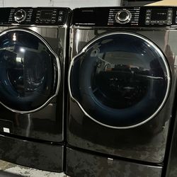 Samsung washer is a 5.6 cu. ft. XL Capacity and Dryer 9.5 cu. ft. capacity front-load electric.