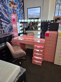 Mothers Day Complete Vanity Set $1199 Includes Desk With LED, Bluetooth Speaker, Side Shelve 2 Drawers & Chest 9 Drawers Only today May 10