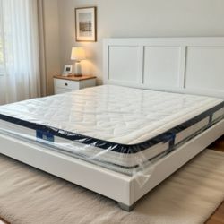 Brand NEW KING Size Bed Platform Bed White With Mattress Included 