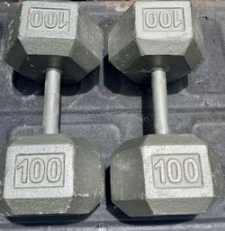 PAIR OF  100 LB.  STEEL  HEX  DUMBBELLS