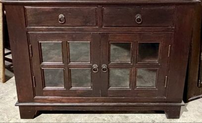 Dark Wood TV Stand/console table  with Glass Panel Doors