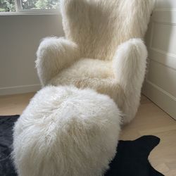 New CB2 Bozzi Mongolian Sheepskin Chair + Ottoman