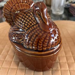 World Market 6" Ceramic Turkey Butter, Sauce Or Candy dish with Lid 