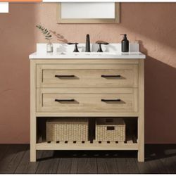 Home Decorators 36” Single Sink Vanity w/ White Top – Weathered Tan