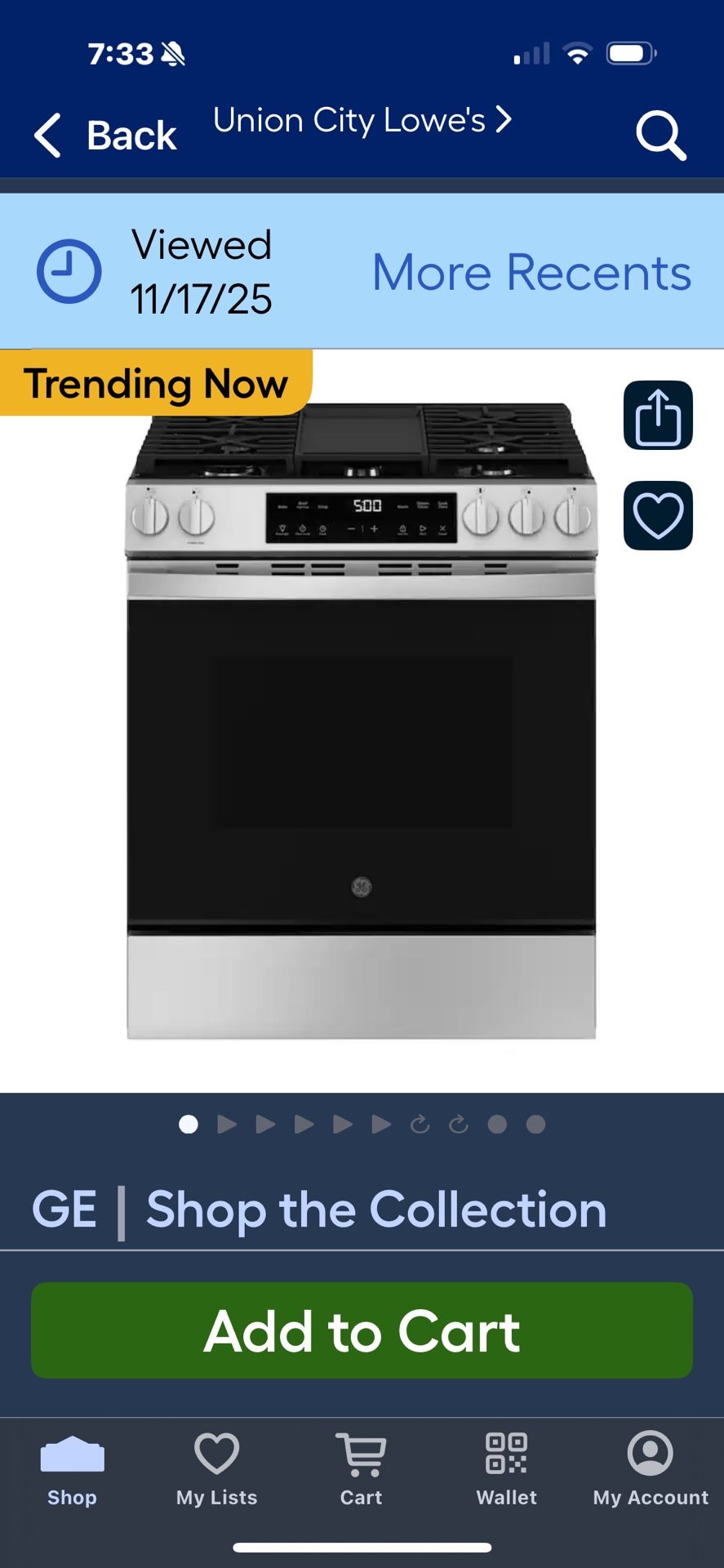 GE Crisp Mode 30-in 5 Burners 5.3 cu ft Sliden -In Natural Gas Range (Stainless Steel)