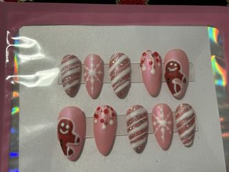Pink Festive Gingerbread Press On Nails