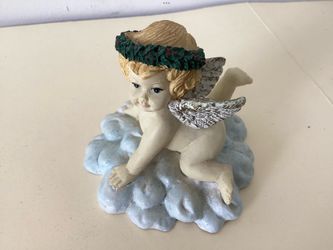 Angle on Cloud 1980s Resin Figurine 3” Tall Cherub Decor