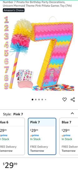 Number 7 Pinata for Birthday Party Decorations Unicorn Mermaid Theme Pink Piñata Games Toy (7th Amazon's Choice