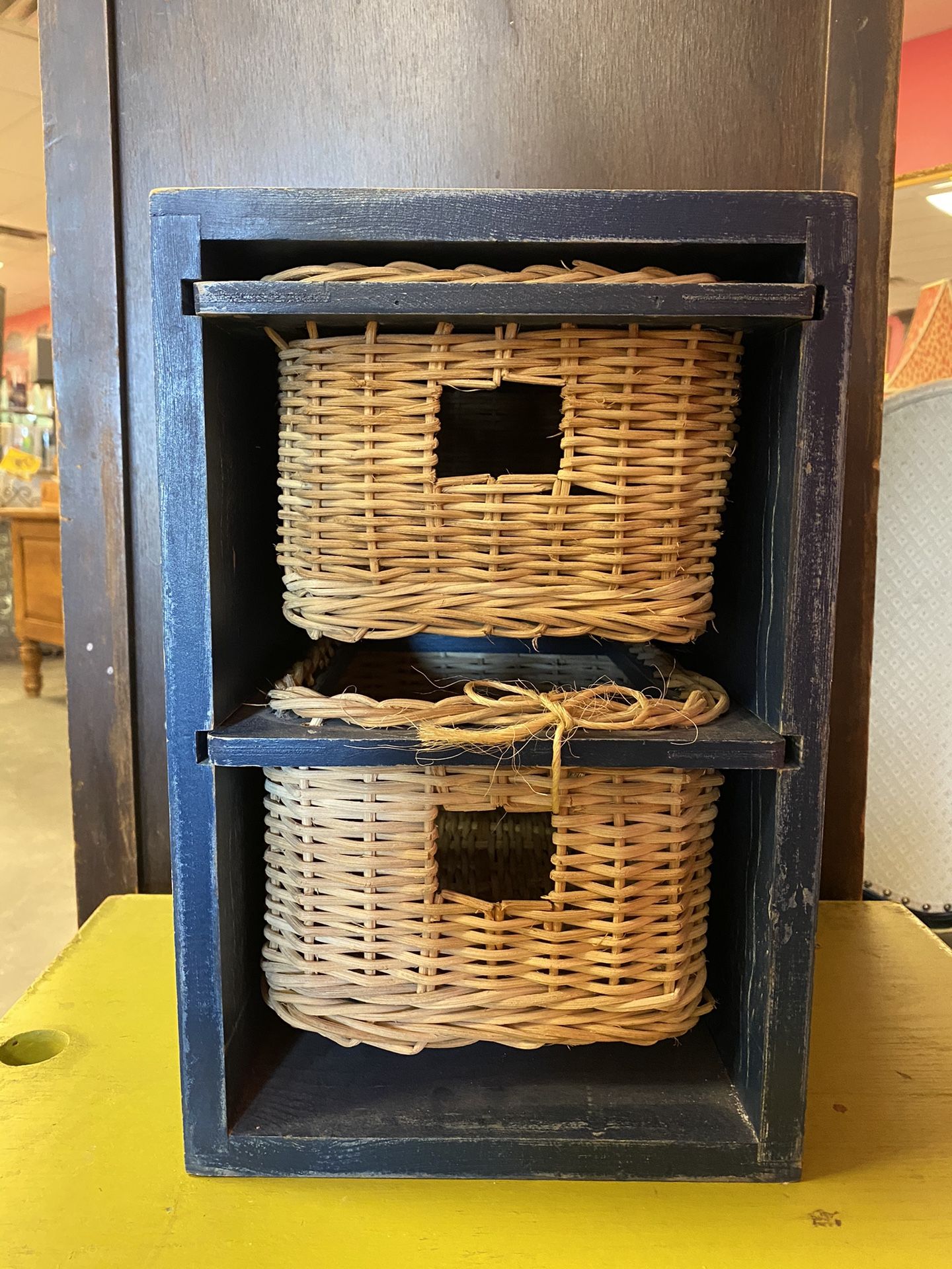 Wood & Wicker Storage Great In Kitchen For Storing Potatoes & Onions Or Supplies, Toys, Projects Etc 